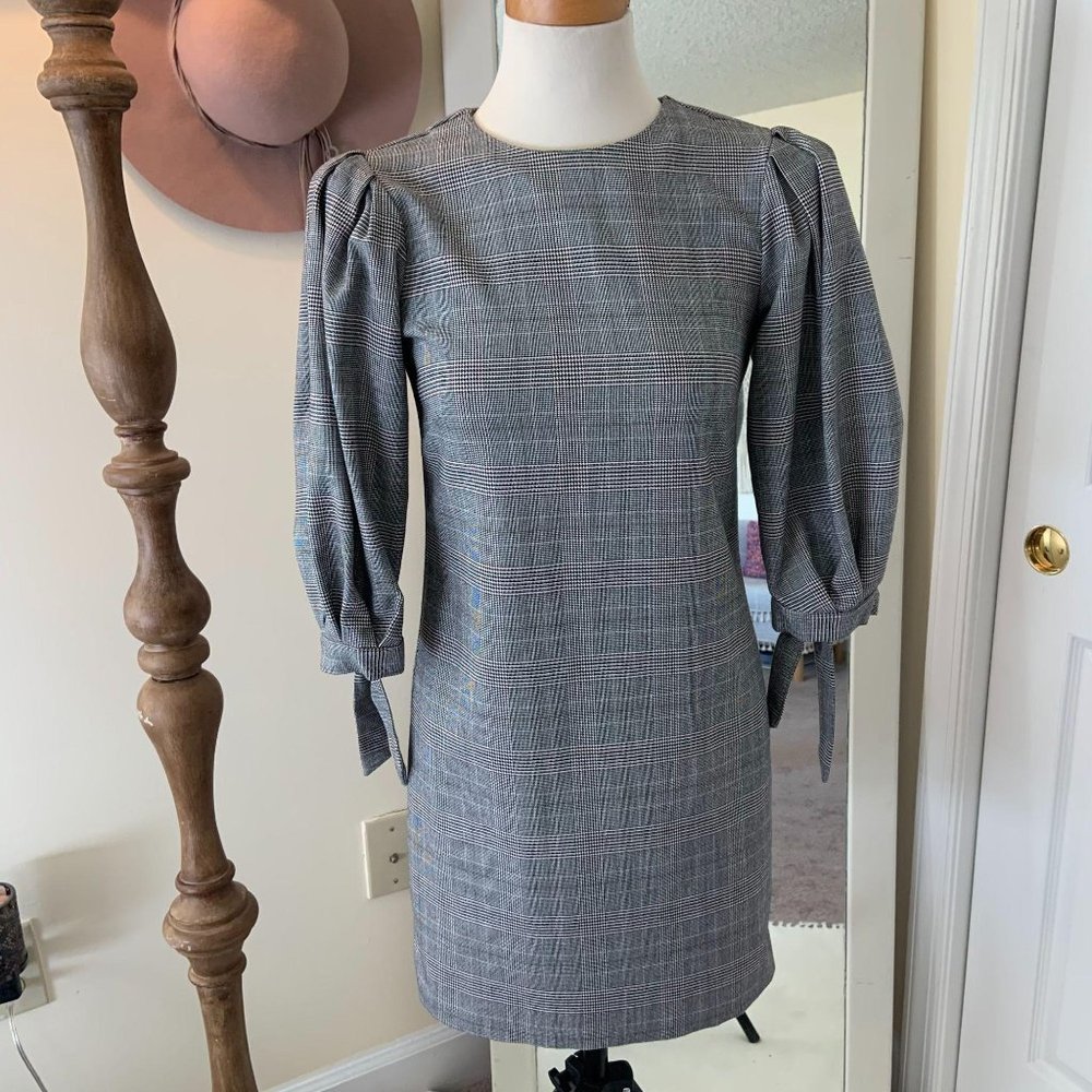 H&M Plaid Gingham Picnic Mini Dress Balloon Sleeve - Picture 3 of 10